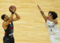 Elie OKOBO of Monaco and Tyson WARD of Paris Basket during the Betclic Elite Playoffs Final match between Paris and Monaco at Porte de La Chapelle Arena on June 12, 2024 in Paris, France.  (Photo by Hugo Pfeiffer/Icon Sport)   - Photo by Icon Sport