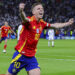 firo: 14.07.2024, Football, Football: UEFA EURO 2024, EM, European Championship 2024, Final, Final, M51, Match 51, ESP, Spain - Eng, England Dani Olmo of Spain celebrates his team's first goal jubilation cheers half figure   - Photo by Icon Sport