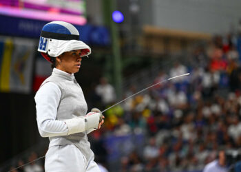 Ysaora THIBUS of France looks dejected during the Paris Olympic Games 2024 - Day 2 at Grand Palais on July 28, 2024 in Paris, France. (Photo by Anthony Dibon/Icon Sport)   - Photo by Icon Sport