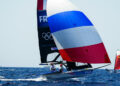 (240730) -- MARSEILLE, July 30, 2024 (Xinhua) -- Sarah Steyaert/Charline Picon of France compete during a race of Women's Skiff of Sailing of Paris 2024 Olympic Games in Marseille, France, July 30, 2024. (Xinhua/Zheng Huansong)   Photo by Icon Sport   - Photo by Icon Sport