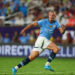 Jul 30, 2024; Orlando, FL, USA; Manchester City forward Erling Haaland (9) makes a run against Barcelona in the first half during a Champions Tour friendly match at Camping World Stadium. Mandatory Credit: Nathan Ray Seebeck-USA TODAY Sports/Sipa USA   - Photo by Icon Sport