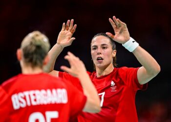 Louise VINTER BURGAARD of Denmark celebrates during the Paris 2024 Olympic Games women's  Handball third place match between Sweden and Denmark at Stade Pierre Mauroy on August 10, 2024 in Lille, France. (Photo by Baptiste Fernandez/Icon Sport)   - Photo by Icon Sport