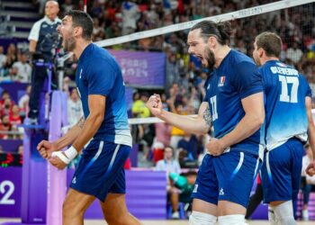 Nicolas LE GOFF of France and Antoine BRIZARD of France during the Olympic Games Paris 2024 final match between France and Poland on August 10, 2024 in Paris, France. (Photo by Pierre Costabadie/Icon Sport)   - Photo by Icon Sport