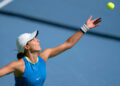 Aug 13, 2024; Cincinnati, OH, USA; Viktoriya Tomova of Bulgaria serves against Karolina Pliskova of the Czech Republic on day two of the Cincinnati Open. Mandatory Credit: Susan Mullane-USA TODAY Sports/Sipa USA   - Photo by Icon Sport