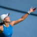 Aug 13, 2024; Cincinnati, OH, USA; Viktoriya Tomova of Bulgaria serves against Karolina Pliskova of the Czech Republic on day two of the Cincinnati Open. Mandatory Credit: Susan Mullane-USA TODAY Sports/Sipa USA   - Photo by Icon Sport