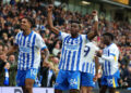 Brighton and Hove, England, 24th August 2024. Brighton's Joao Pedro celebrates after scoring to make it 2-1 during the Premier League match at the AMEX Stadium, Brighton and Hove. Picture credit should read: Paul Terry / Sportimage   - Photo by Icon Sport