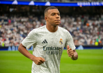 Kylian Mbappe of Real Madrid reacts during the Spanish league football match between Real Madrid CF and Real Valladolid FC at the Santiago Bernabeu stadium. Real Madrid defeated Real Valladolid by 3 goals to 0 at the Santiago Bernabeu stadium. The goals were scored by Federico Valverde 49', Brahim Diaz 87', Endrick 95'. (Photo by David Canales / SOPA Images/Sipa USA)   - Photo by Icon Sport