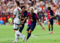 Dani Olmo of Barcelona celebrates a goal during the LaLiga EA Sports 2024/25 match between Rayo Vallecano and Barcelona at Vallecas Stadium. Final score Rayo Vallecano 1:2 Barcelona (Photo by Guillermo Martinez / SOPA Images/Sipa USA)   - Photo by Icon Sport