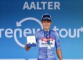 Belgian Jasper Philipsen of Alpecin-Deceuninck celebrates on the podium after winning the fourth stage of the 'Renewi Tour' multi-stage cycling race, from Oostburg to Aalter (178,5 km) on Saturday 31 August 2024. The five-day race takes place in Belgium and the Netherlands. BELGA PHOTO DAVID PINTENS   - Photo by Icon Sport