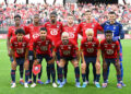 VALENCIENNES - (back row l-r) Jonathan David of Lille OSC, Bafode Diakite of Lille OSC, Alexsandro Ribeiro of Lille OSC, Gabriel Gudmundsson of Lille OSC, Thomas Meunier of Lille OSC, Lille OSC goalkeeper Lucas Chevalier (front row l-r) Tiago Carvalho Santos of Lille OSC, Benjamin Andre of Lille OSC, Remy Cabella of Lille OSC, Hakon Arnar Haraldsson of Lille OSC, Angel Gomes of Lille OSC during the UEFA Champions League Third Qualifying Round between Lille OSC and Fenerbahce SK at Stade du Hainaut on August 6, 2024 in Valenciennes, France. ANP | Hollandse Hoogte | GERRIT VAN COLOGNE   - Photo by Icon Sport