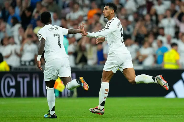 Vinicius Junior and Jude Bellingham of Real Madrid CF during the La Liga EA Sports match between Real Madrid and RCD Espanyol played at Santiago Bernabeu Stadium on September 21, 2024 in Madrid, Spain. (Photo by Juan Perez / Pressinphoto / Icon Sport)   - Photo by Icon Sport