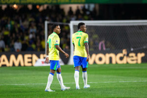 Rodrygo et Vinicius avec le Brésil en 2024.