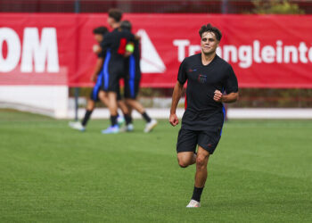 Arnau PRADAS of Barcelona celebrates his goal during the UEFA Youth League match between Monaco and Barcelona at La Turbie on September 19, 2024 in Monaco, Monaco. (Photo by Johnny Fidelin/Icon Sport)   - Photo by Icon Sport