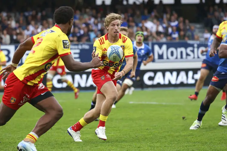 Jake McIntyre during the Top 14 match between Castres and Perpignan at Stade Pierre Fabre on September 21, 2024 in Castres, France. (Photo by Laurent Frezouls/Icon Sport)   - Photo by Icon Sport