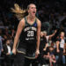 Oct 1, 2024; Brooklyn, New York, USA; New York Liberty guard Sabrina Ionescu (20) celebrates during game two of the 2024 WNBA Semi-finals against the Las Vegas Aces at Barclays Center. Mandatory Credit: Wendell Cruz-Imagn Images   - Photo by Icon Sport