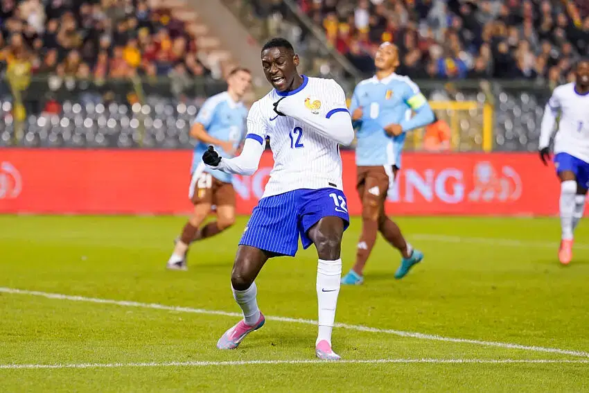 Randal Kolo Muani avec les Bleus face à la Belgique en 2024 en Ligue des Nations.