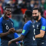 Paul Pogba, Samuel Umtiti et Adil Rami avec les Bleus lors de la Coupe du Monde 2018