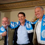 Rudy Garcia, Aurelio De Laurentiis et Sylvain Bellenger avec Naples