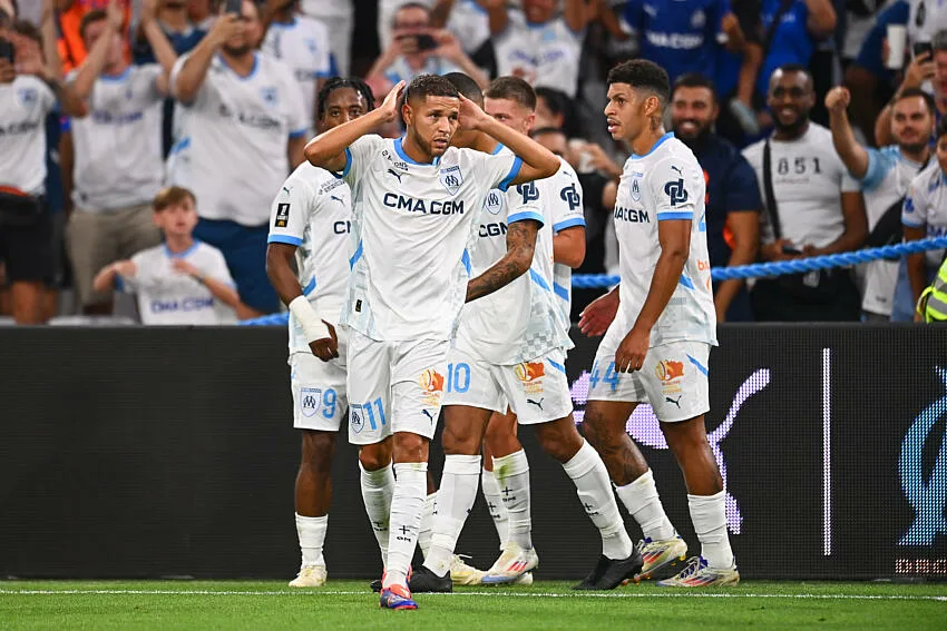 Amine Harit avec l'OM après son but contre Reims