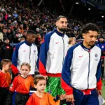 Nuno Mendes, Gianluigi Donnarumma, Marquinhos avec le PSG